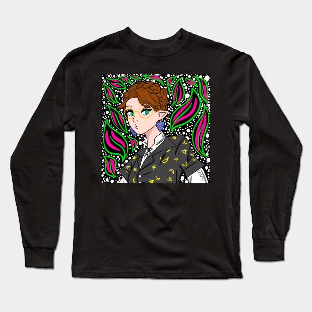 the magic elf in kawaii patterns of night Long Sleeve T-Shirt by jorge_lebeau